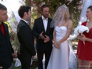 Blind folded bride Natasha Starr is fucked by groom and several dudes